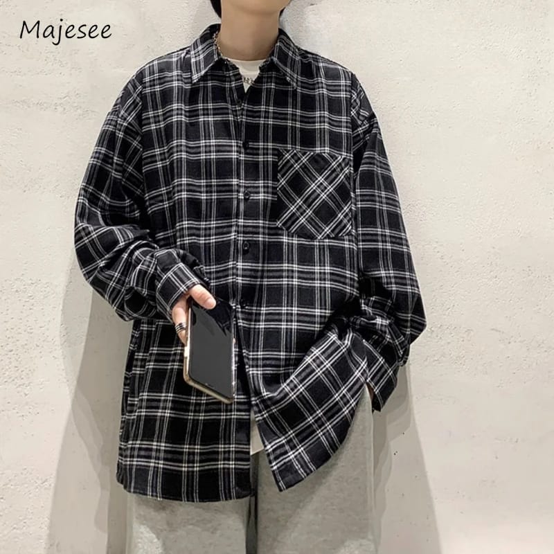 Men Oversized Black Color Check shirt
