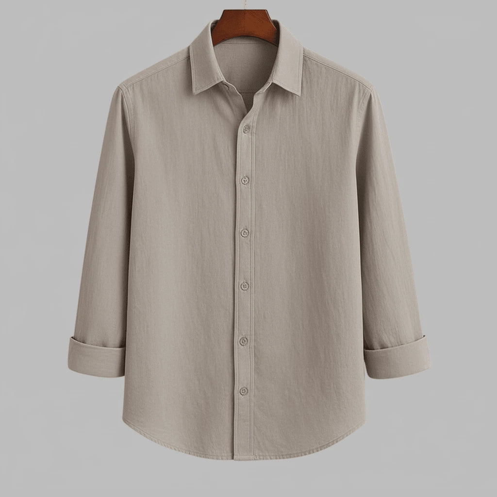 Beige Linen Blend Full Sleeve Shirt for Men | Casual & Smart Office Wear