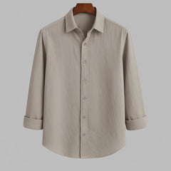 Beige Linen Blend Full Sleeve Shirt for Men | Casual & Smart Office Wear