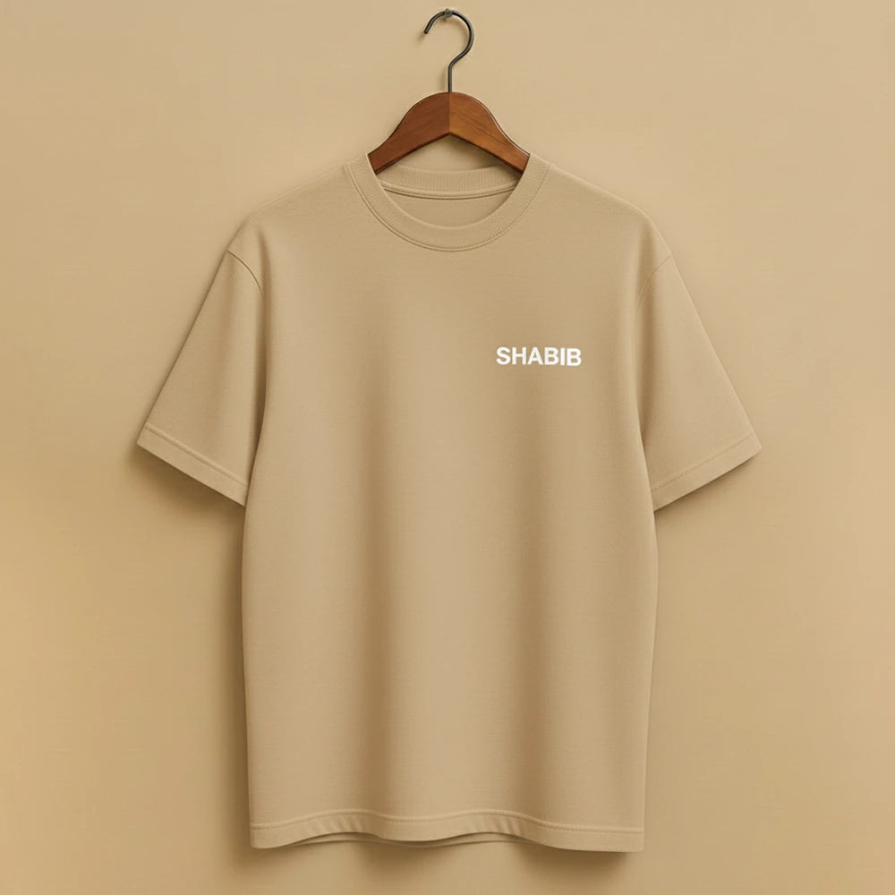 Men's Beige Regular Fit Cotton T-Shirt – Minimal SHABIB Print | Latest 2025 Trending Summer Casual Wear
