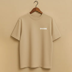 Men's Beige Regular Fit Cotton T-Shirt – Minimal SHABIB Print | Latest 2025 Trending Summer Casual Wear