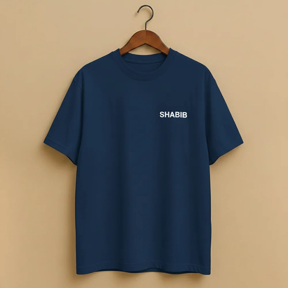 Men's Blue Regular Fit Cotton T-Shirt – Minimal SHABIB Print | Latest 2025 Trending Summer Casual Wear