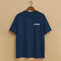 Men's Blue Regular Fit Cotton T-Shirt – Minimal SHABIB Print | Latest 2025 Trending Summer Casual Wear