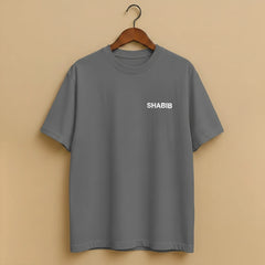 Men's Gray Regular Fit Cotton T-Shirt – Minimal SHABIB Print | Latest 2025 Trending Summer Casual Wear