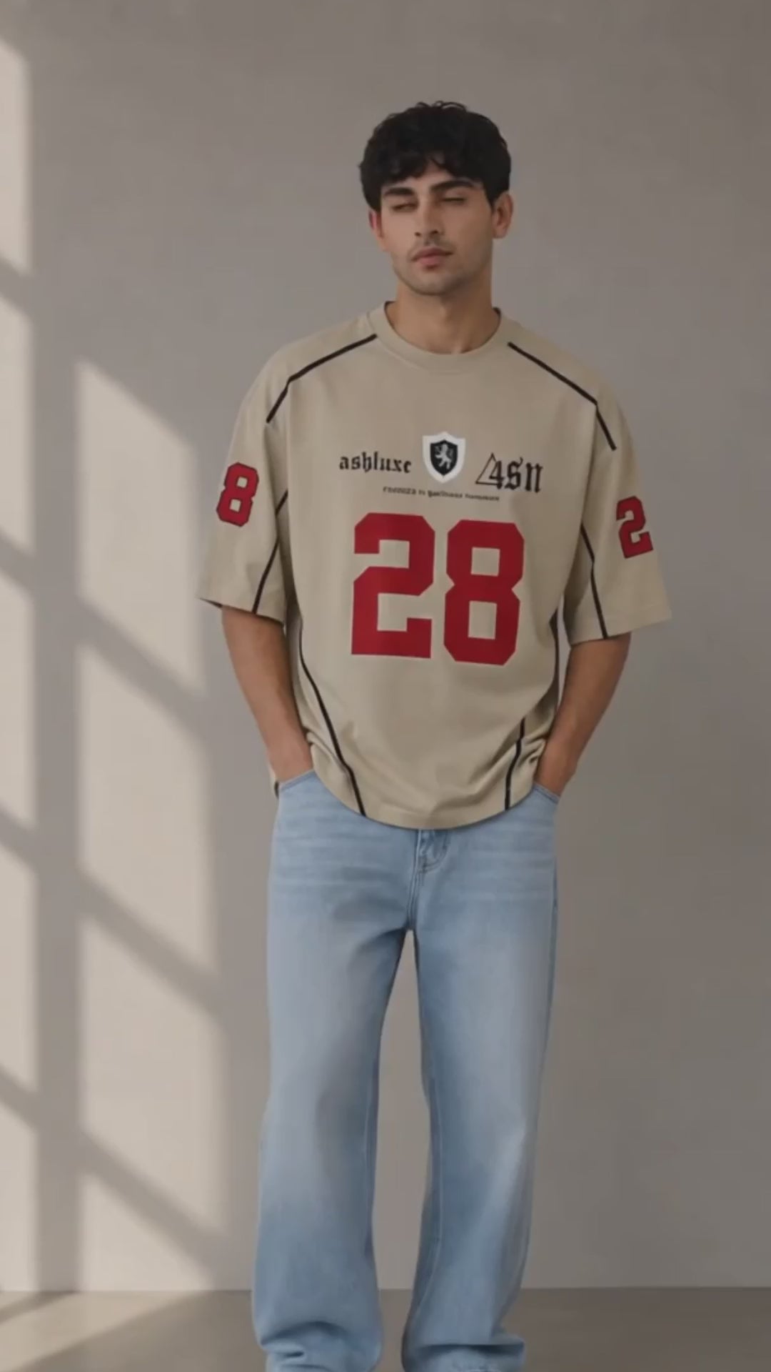 ASHLUXE 28 Oversized Varsity Jersey T-Shirt – Premium Streetwear Tee