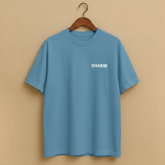 Men's Sky Blue Regular Fit Cotton T-Shirt – Minimal SHABIB Print | Latest 2025 Trending Summer Casual Wear