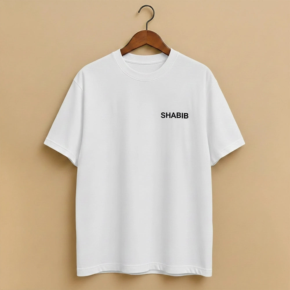 Men's White Regular Fit Cotton T-Shirt – Minimal SHABIB Print | Latest 2025 Trending Summer Casual Wear