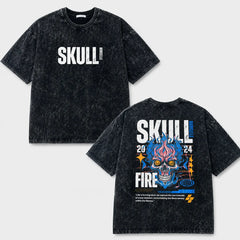 Men's Oversized Acid Wash T-Shirt – SKULL Borcelle Graphic Print Streetwear Tee